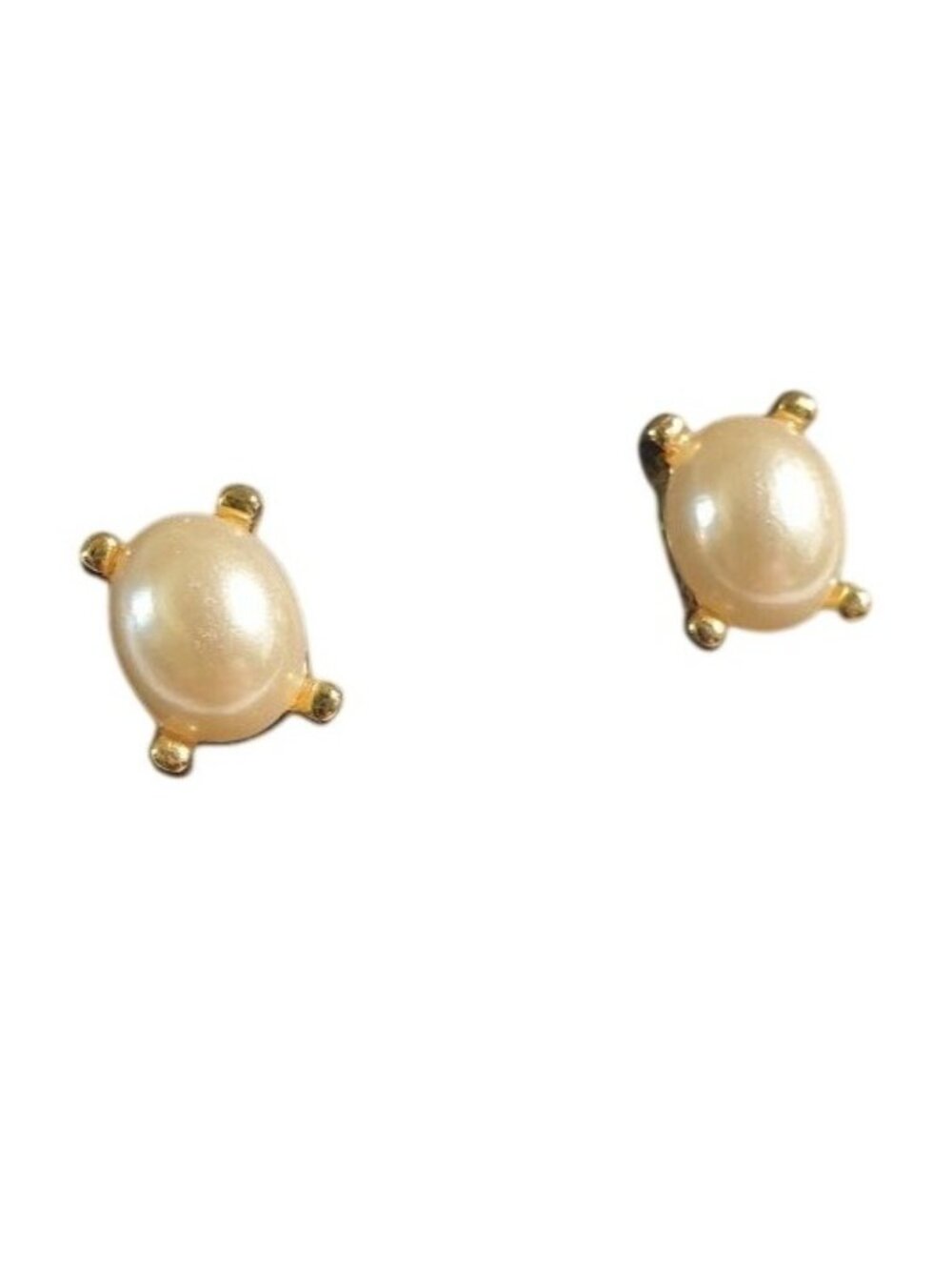Gold Tone Faux Pearl Stud Earrings Elegant Classic Oval Pierced Jewelry Gift